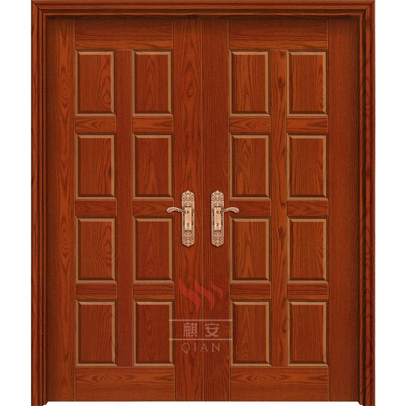 8 panel design hdf skin moulded front door melamine water-proof veneer double leaf doors