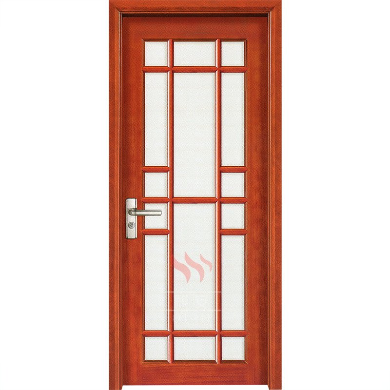 Solid wood interior door with frosted glass inserts