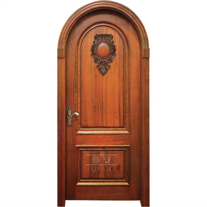 Classical single fancy wood carved arched top interior door design