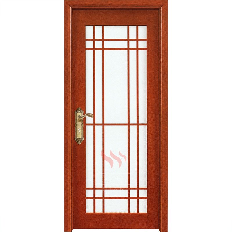 Decoration single leaf flat solid wood door with glass inserts