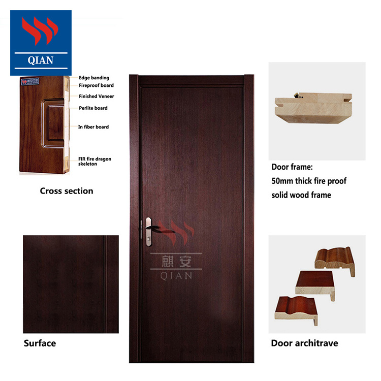 Qian-Find Flat Open Painting Brown Venner Fire Proof Wood Door
