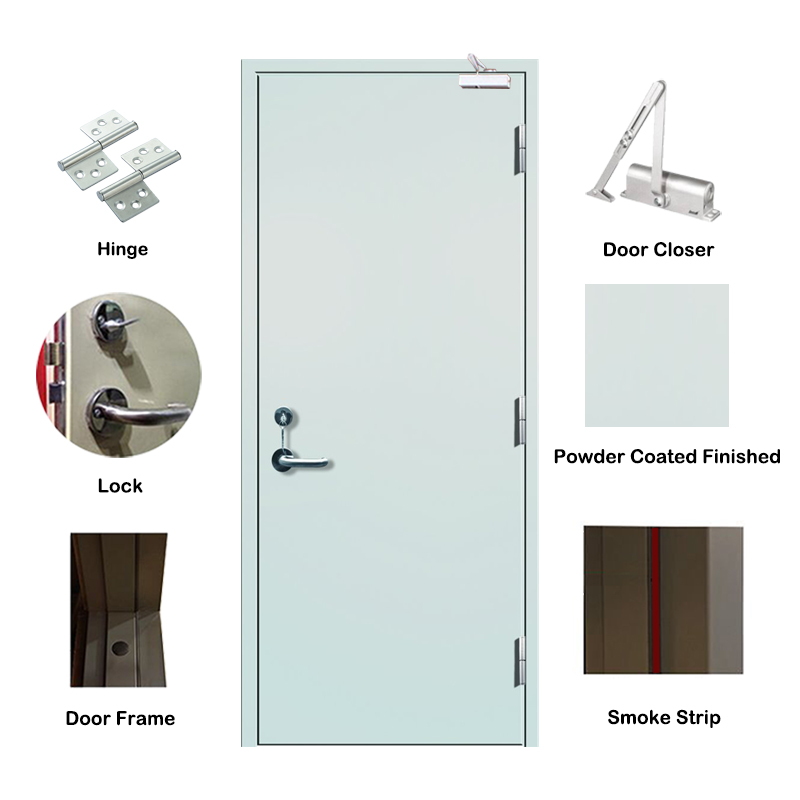 Qian-2 Hours Fire Rated Security Steel Fireproof Exit Doors With Round Glass-2