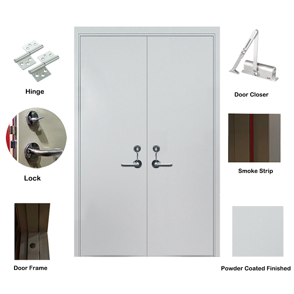 Qian-2 Hours Fire Rated Security Steel Fireproof Exit Doors With Round Glass-3