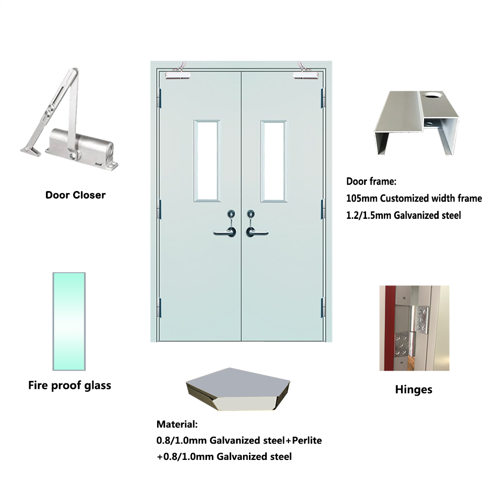 Qian-Find Factory Direct Sale Bs 90 Min Rating Time Fire Rated Steel Wood Door-4