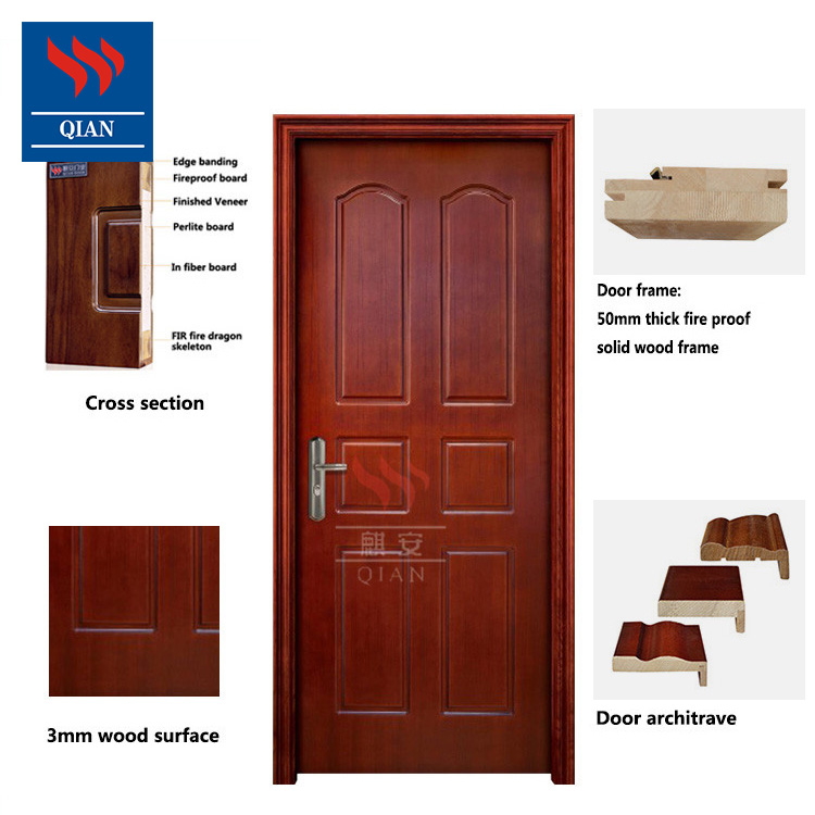 Qian-High Quality 1 Hour Wood Grain Painting Solid Anti Fire Rated Wooden Door-3