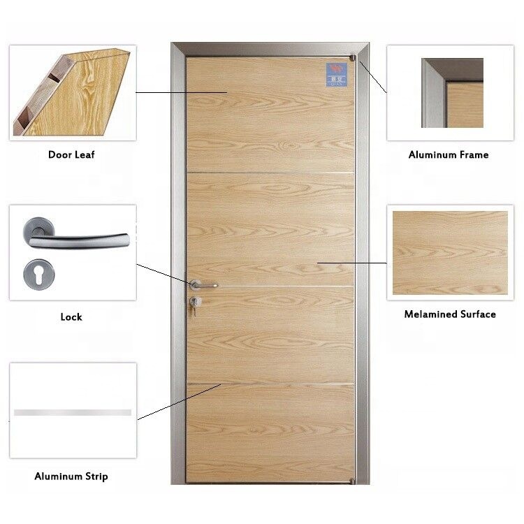 Qian-Ecological Decoration Wooden Manual Flush Interior Door With Aluminum Frame-2