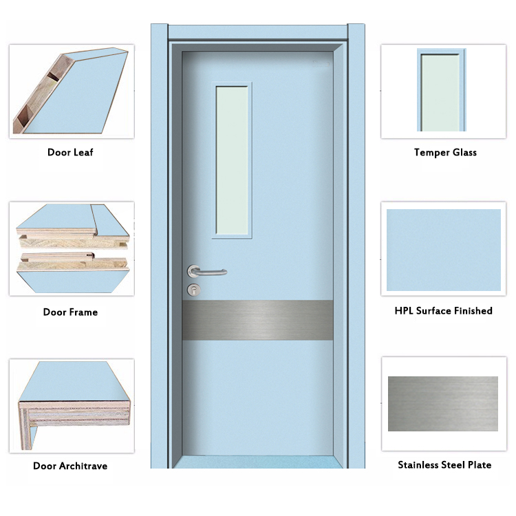 Qian-Customized Engineering Hpl Wooden Soundproof Rated Door With Glass-2