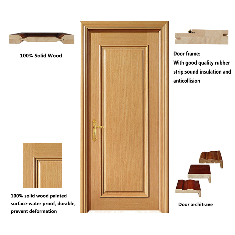 Qian-Find Modern Interior Doors Durable White Plain Solid Wood Single Door