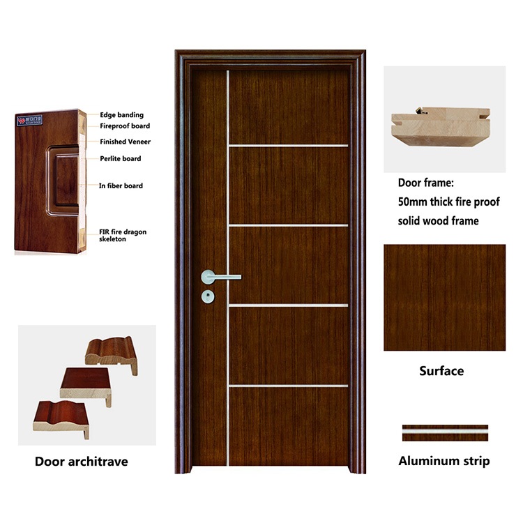 Qian-Best 60 Minutes Fire Resistant Wood Door With Aluminum Strip Manufacture